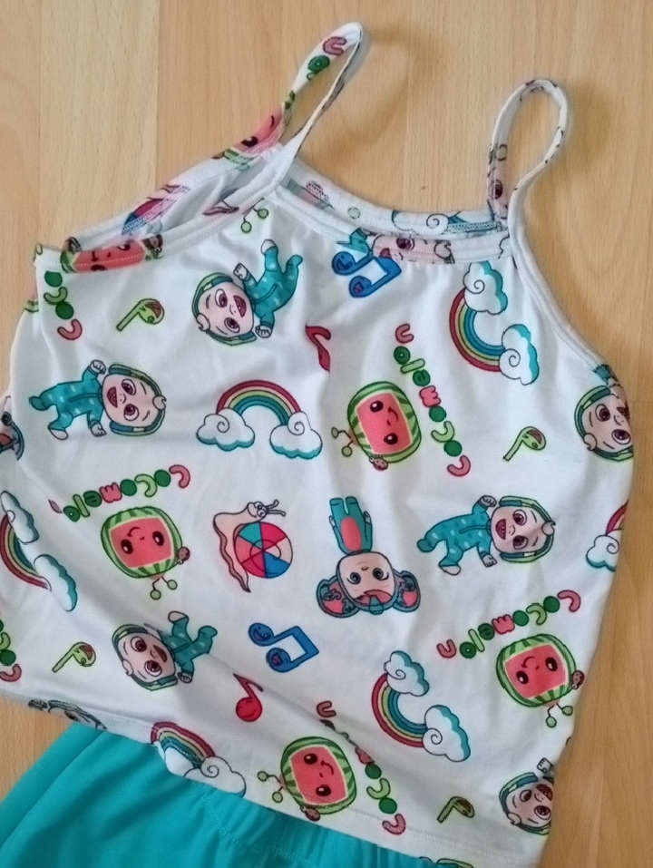 12 Piece Set Coco Melon Print Girls Tank Top With Teal Pant Activewear